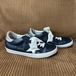 Golden Goose Superstar Navy Leather White Star Lace Laces Italy Size 42